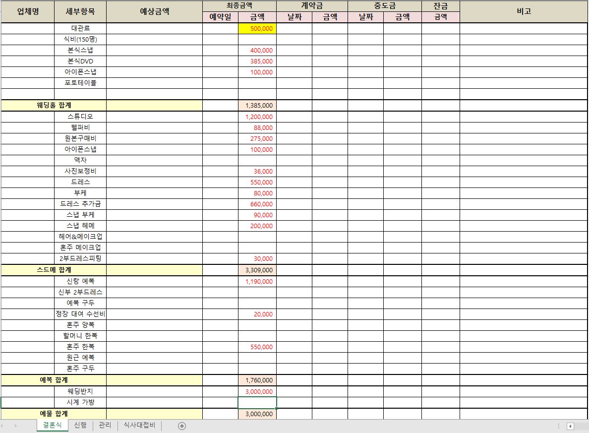 결혼식 엑셀 사진